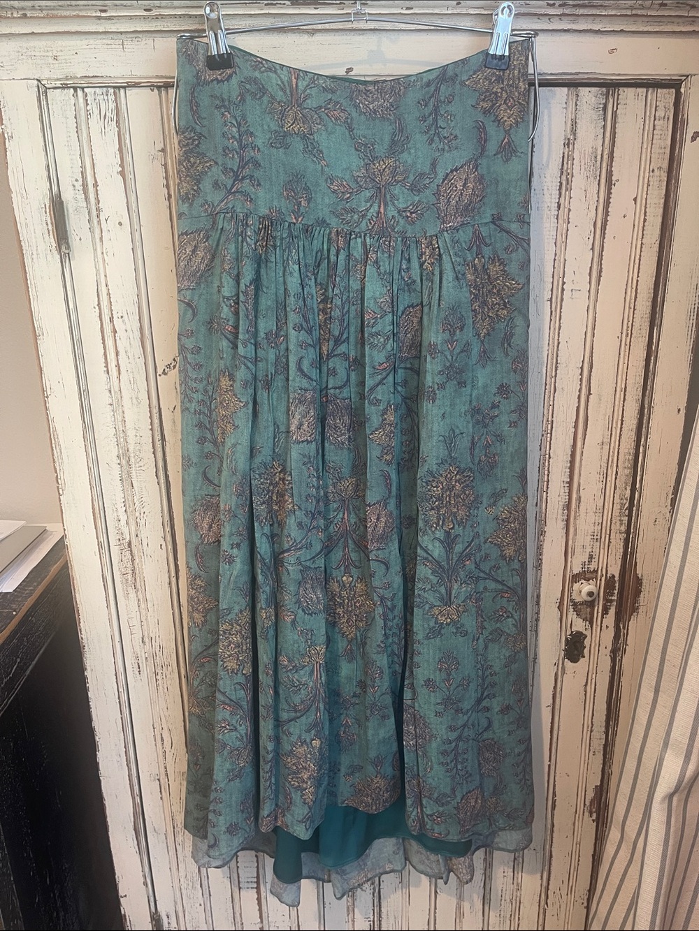 Peruvian Connection Teal Floral Maxi Skirt